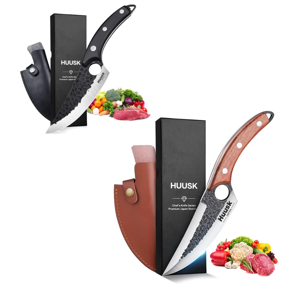Huusk Upgraded Chef Knife Brown Bundle, Green