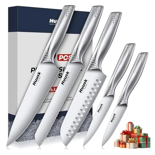 Huusk Japanese Chef Knife Set, 5 pieces, Silver