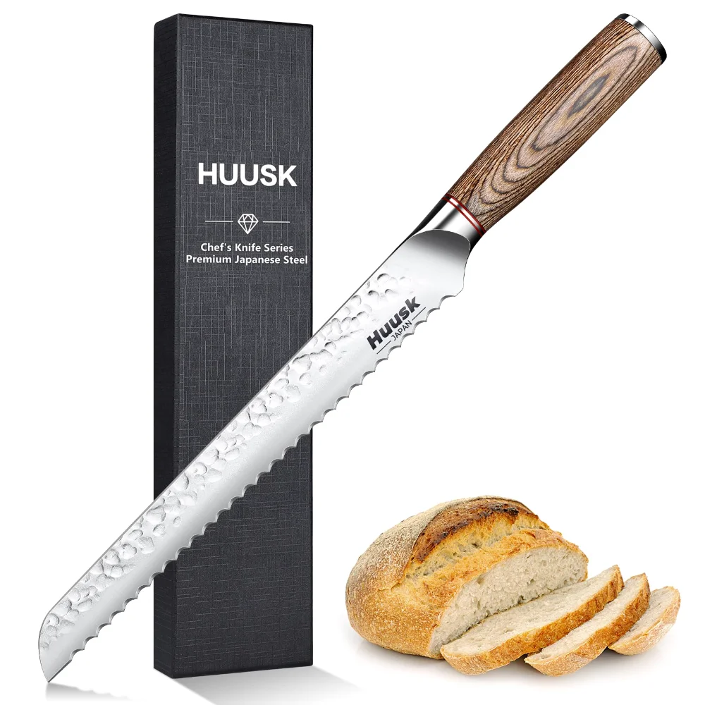 Huusk Japanese Sourdough Bread Knife, 10", Silver