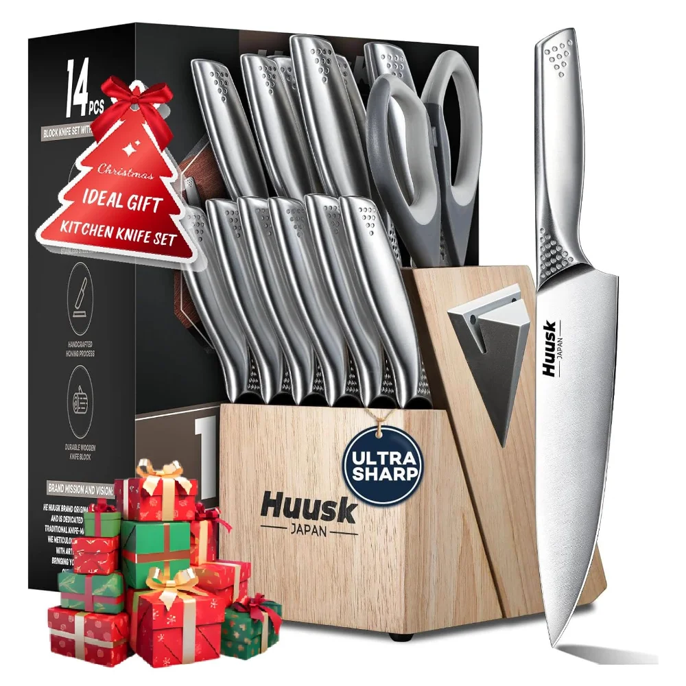 Huusk Kitchen Knife Set, 14 pieces, Brown