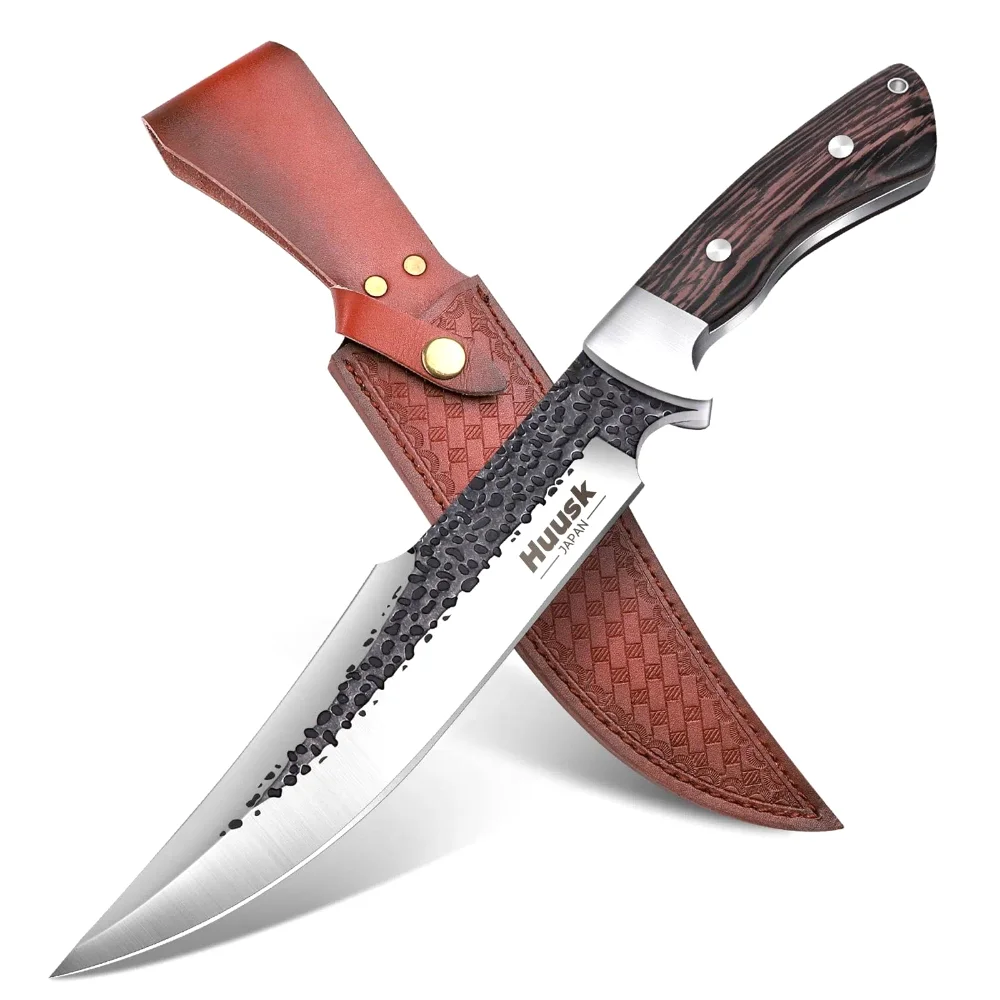 Huusk Fixed Blade Bowie Knife, 8", Black