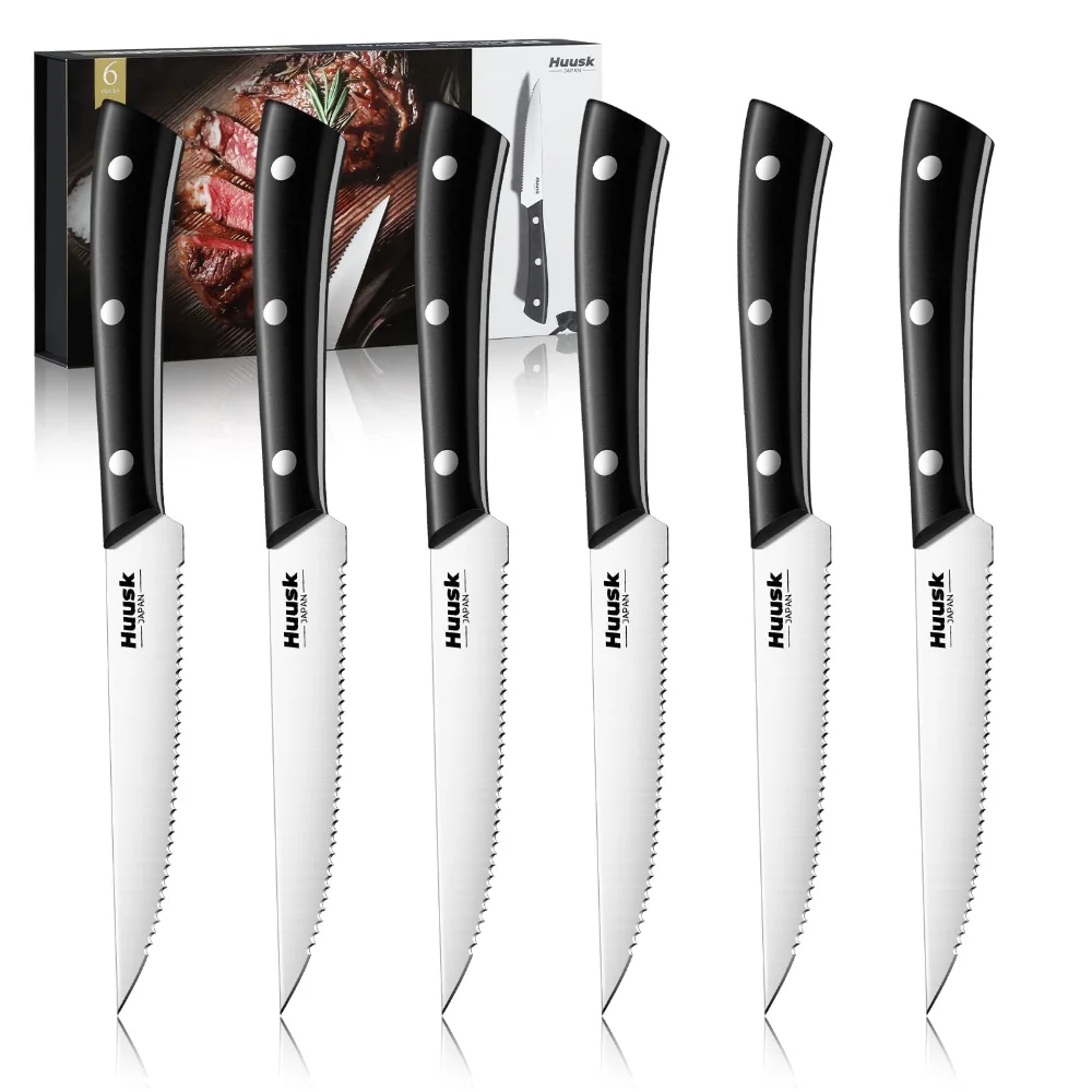 Huusk Stainless Steak Knife Set, 6 pieces, Black