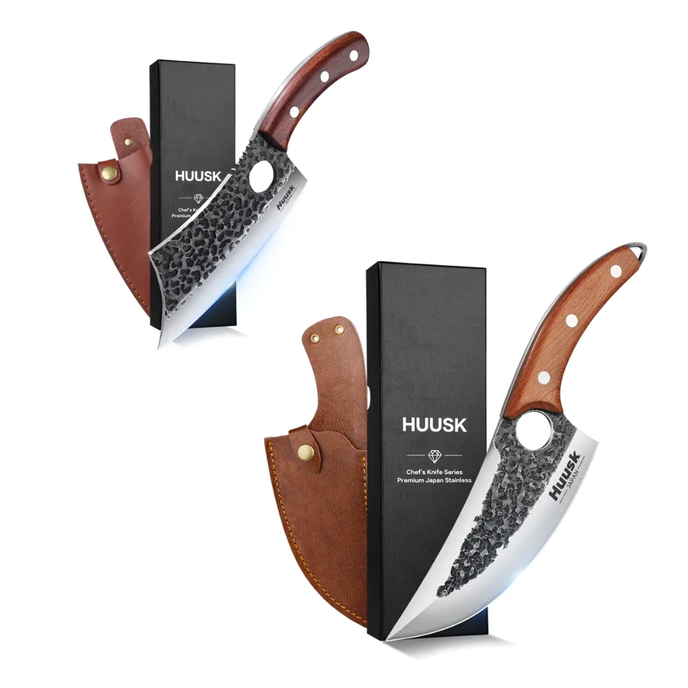Huusk Chef Knife Set Hand Forged, Brown