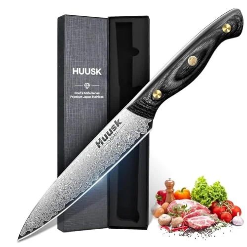 Huusk Damascus Kitchen Utility Knife Japanes, 5"