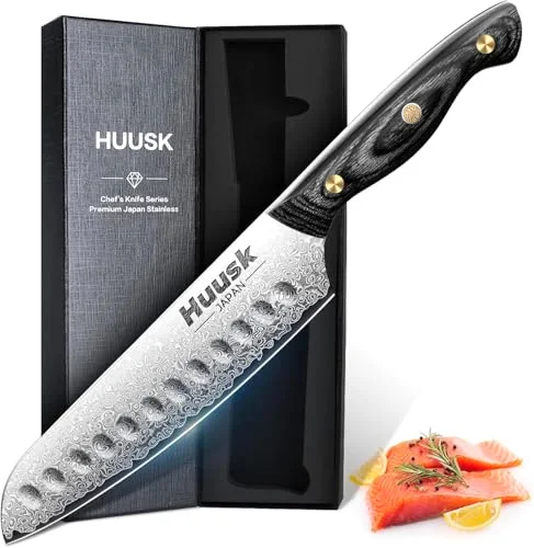 Huusk Damascus Santoku Knife Japanese Knife, 7"