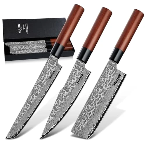 Huusk Japanese Kitchen Knife Set, 3 pieces, Silver