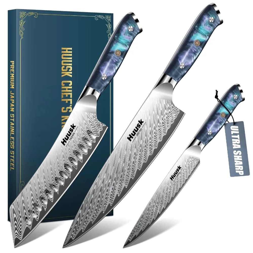 Huusk Japanese Knife Set, 3 pieces, Blue