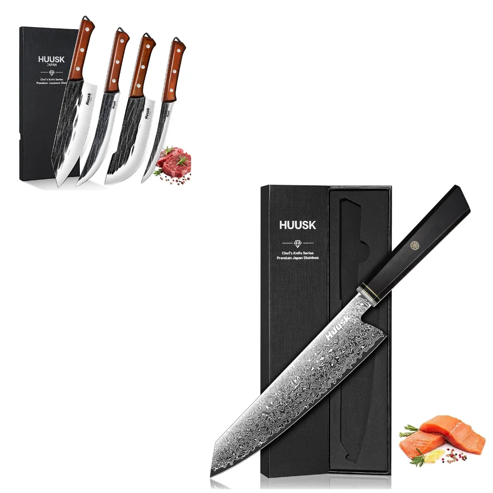 Huusk Damascus Kiritsuke Knife Bundle, 4 pieces